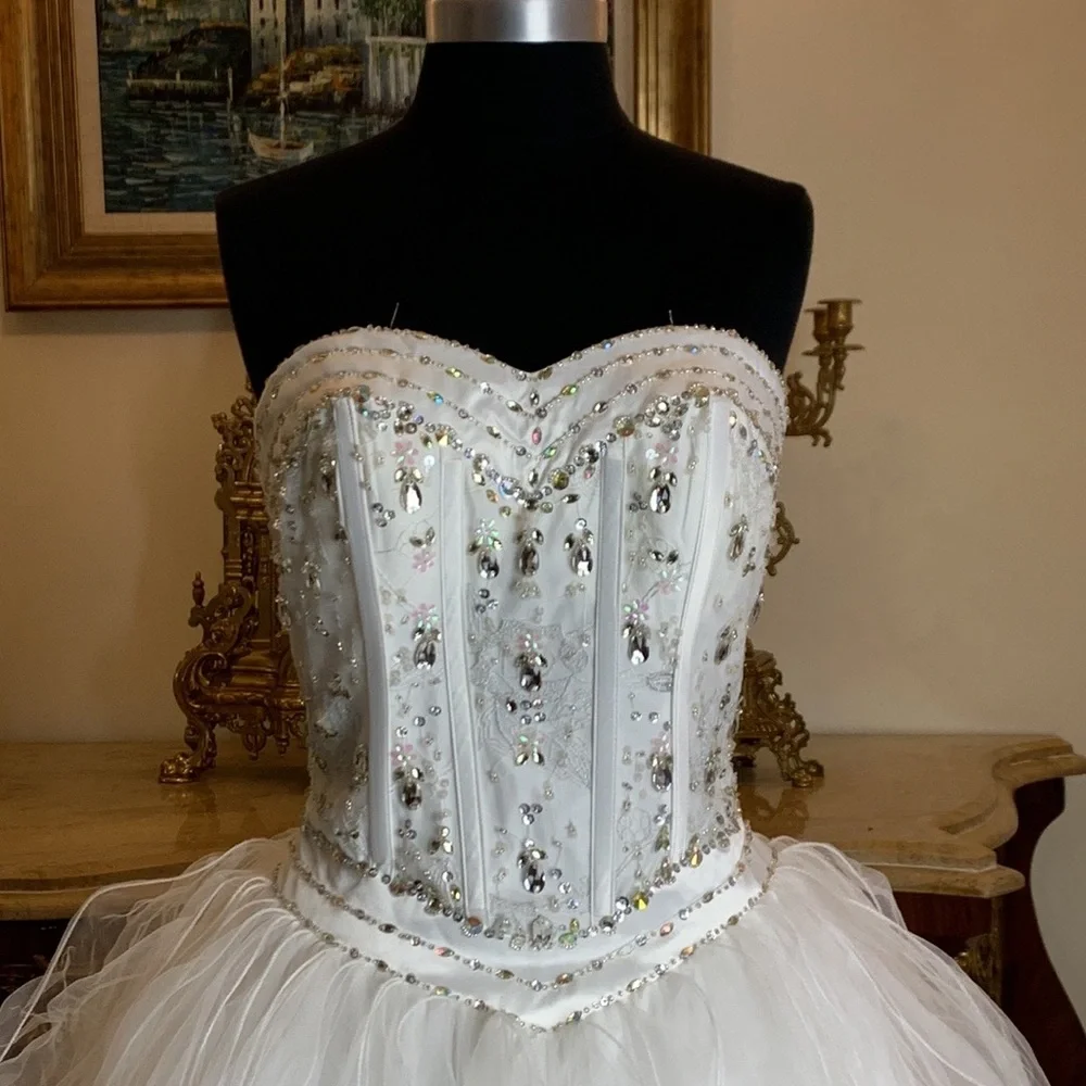 Women’s formal rhinestone Quinceanera ball gown pageant wedding prom dress - Picture 3 of 6